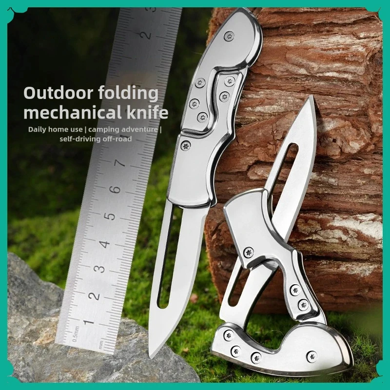 Outdoor Folding Knife Stainless Steel Fruit Knife Camping Knife Mini Mechanical Folding Knife Keychain Carrying Pocket Knife