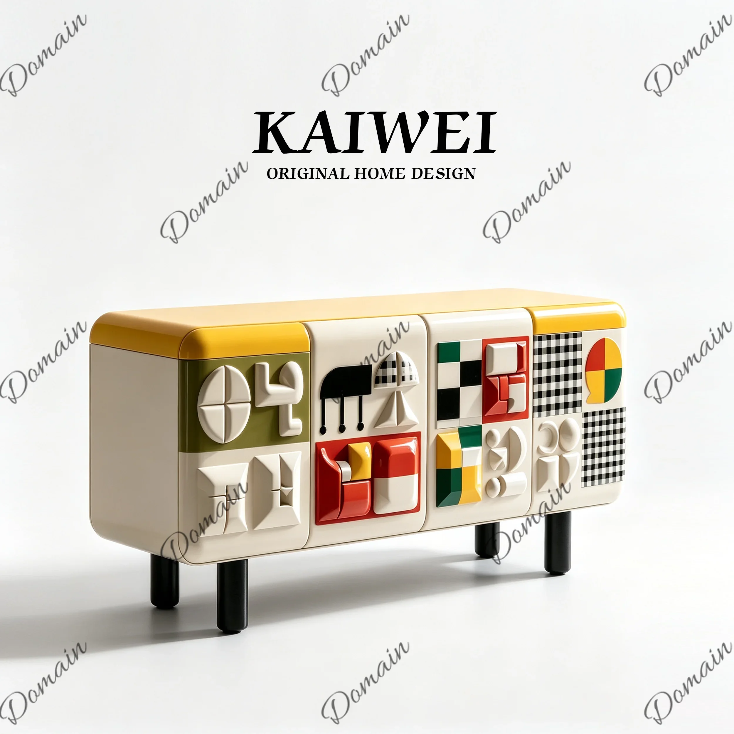 LA Art Memphis three-dimensional building block relief painted meal side cream wind lacquer porch cabinet Y