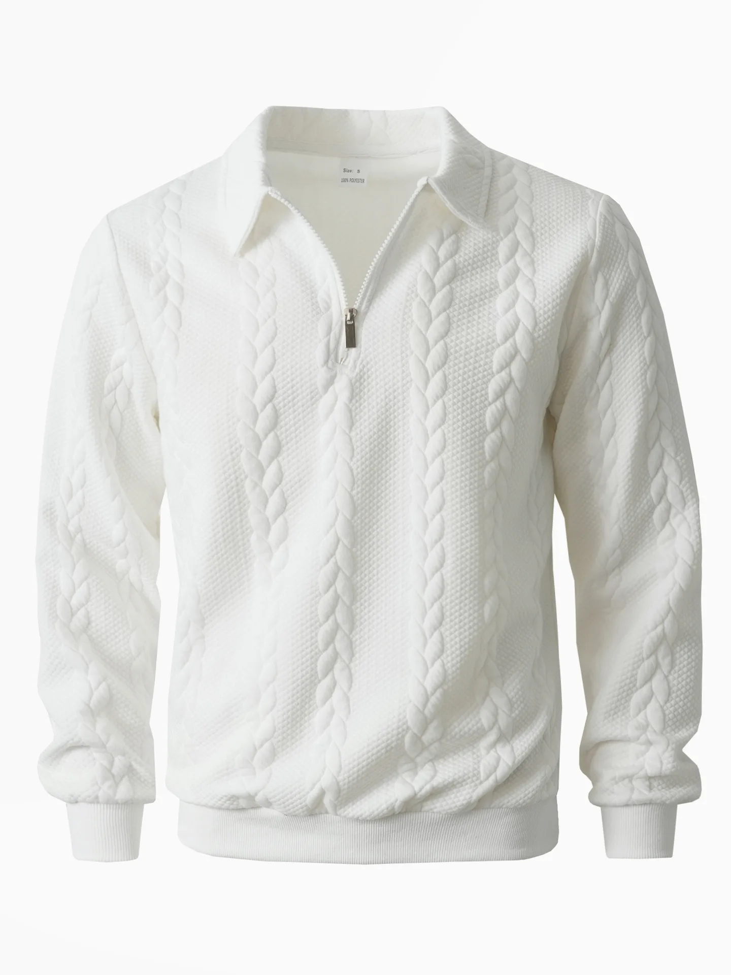 Mens Lapel Half Zip Sweatshirt Long Sleeve Cable Textured Pullover Relaxed Fit Tops For Daily Casual Autumn And Winter Dressing