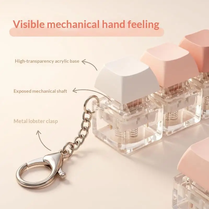 New 4-button Keycaps Keyboard Fidget Keychain Stress Relief Fidget Clicker Toy Decompression Toy Bag Pendant