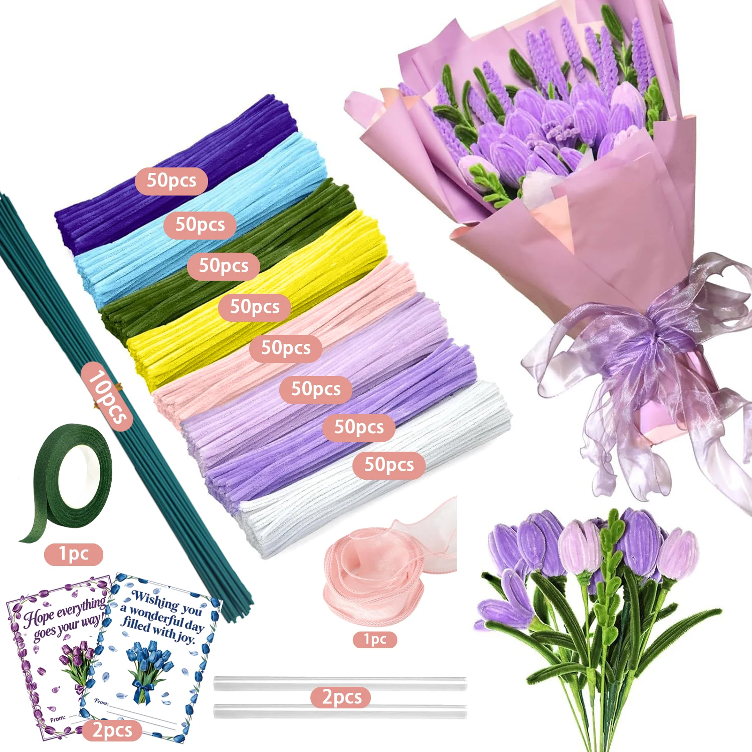216/266/416 Pcs Pipe Cleaners, Chenille Fuzzy Sticks For DIY Flower Bouquet Handmade Art Decor Crafts Supplies view 3