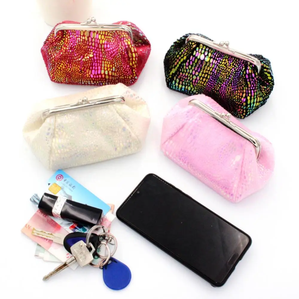 Makeup Bag Girls Handbag Women Laser Kiss Lock Round Wallet Clutch Pouch Coin Cash Card Holder Purse Storage Organize Handbag