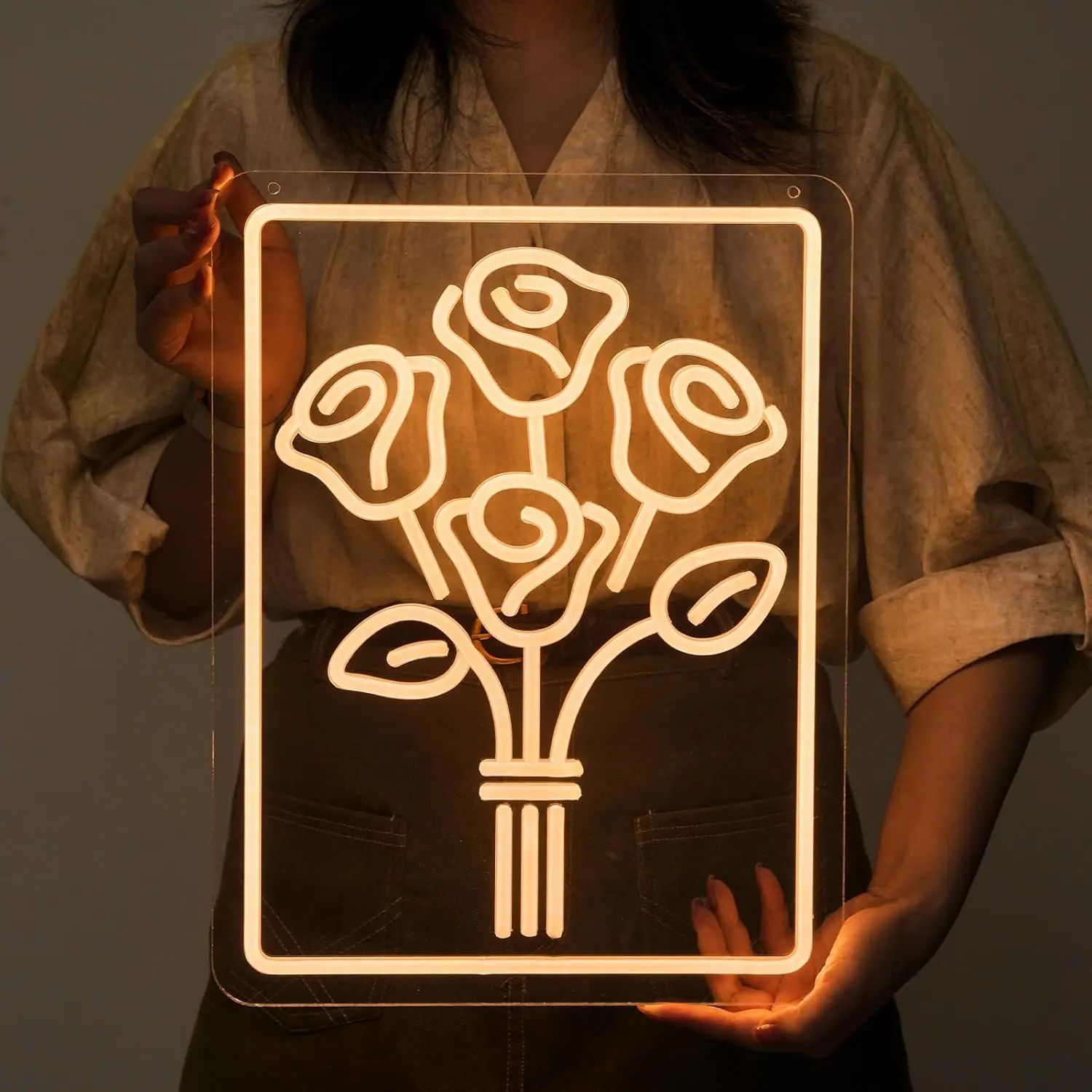 

Rose Flower USB Powered Led Neon Sign Dimmable Neon Light Wall Decor For Room Decor Gifts For Mom Wife Girlfriend on Birthday