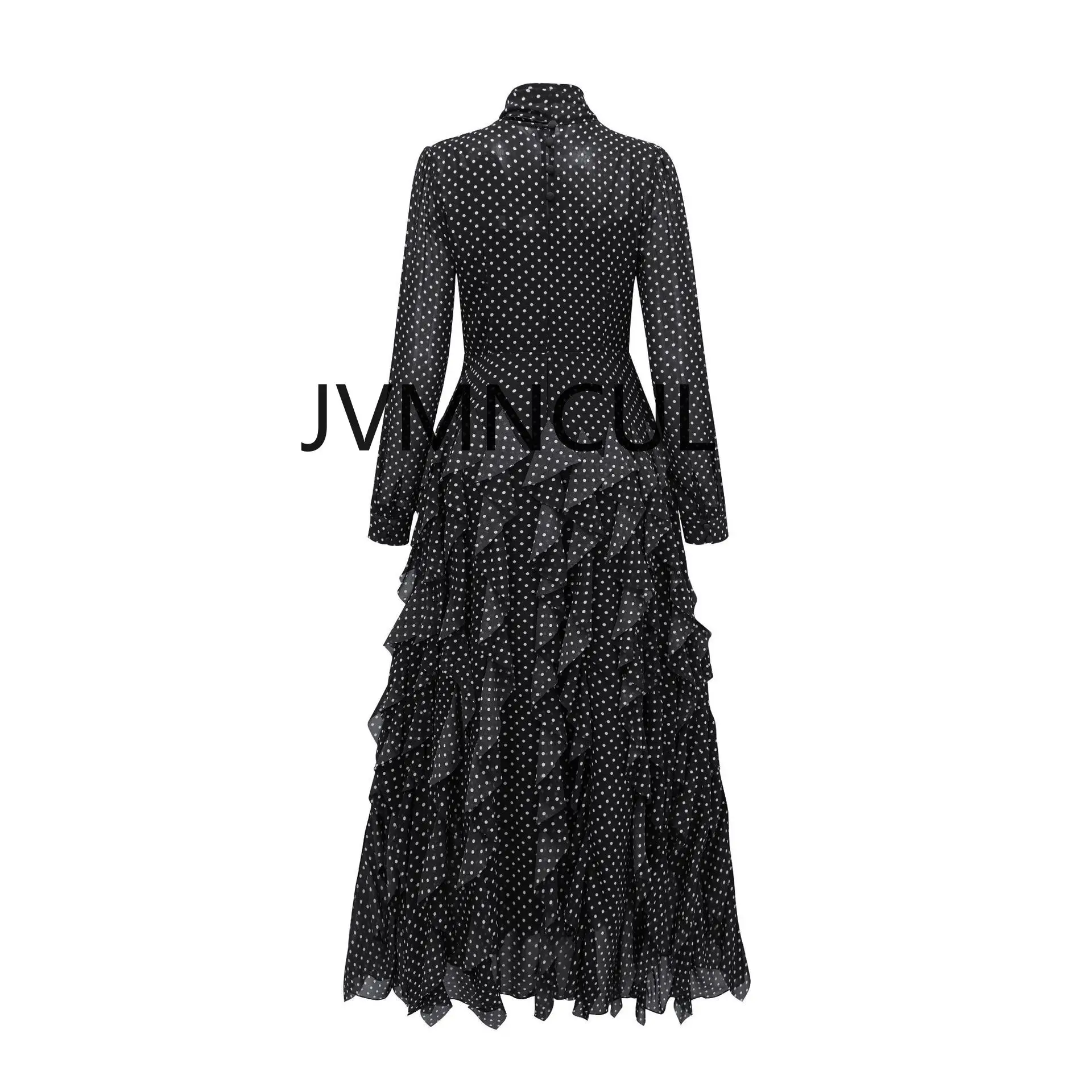 Stylowe lato 2025 transgraniczne europejskie i amerykańskie białe kołnierzyki dojeżdżające do pracy w kropki długa sukienka imprezowa, koktajlowa suknia wieczorowa