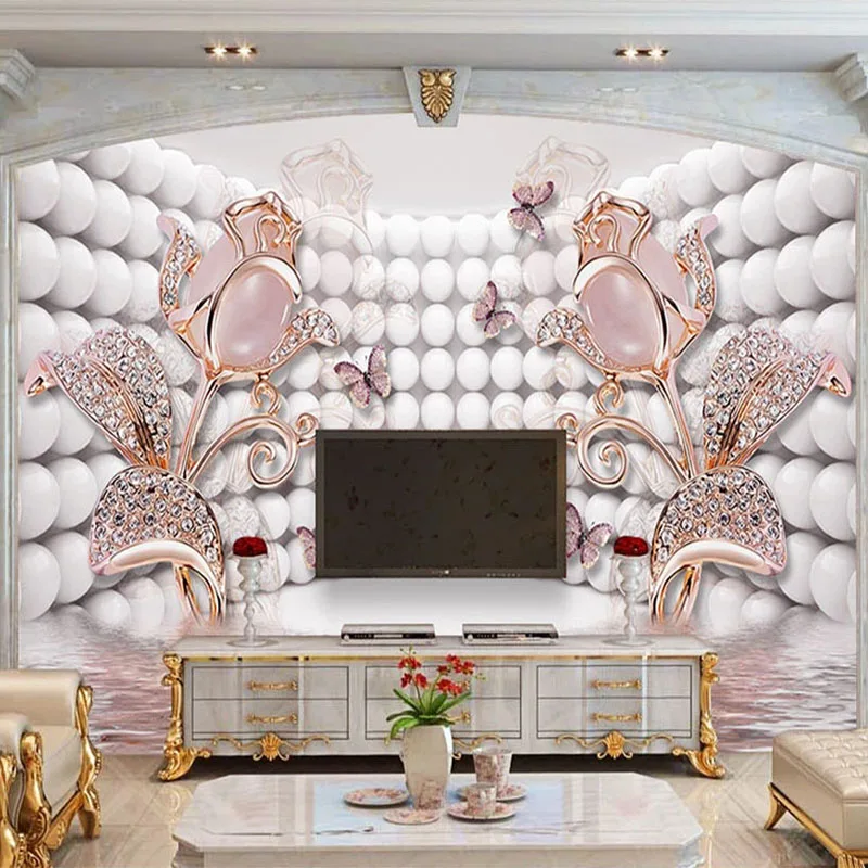 Customized products Mural Wallpaper Stereo Rose Butterfly Jewelry Living Room TV Sofa Bedroom Home Decor Creative Art 8D flower