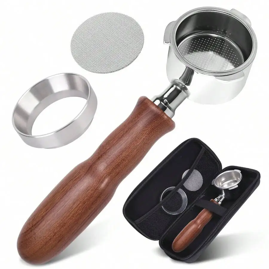 51mm bottomless filter handle, measuring cup funnel, tamping screen and storage box set, 3 ears, professional espresso filter handle