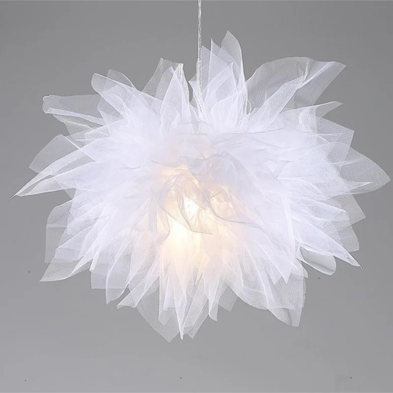 Modern Fluffy Pendant Light Elegant Mesh Lampshade Droplight Lighting Bedroom Study Room Decoration Creative Hanging Lamp 220V