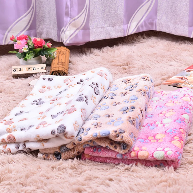 New Soft Pet Blanket Winter Dog Cat Bed Mat Foot Print Warm Sleeping Mattress Small Medium Dogs Cats Coral Fleece