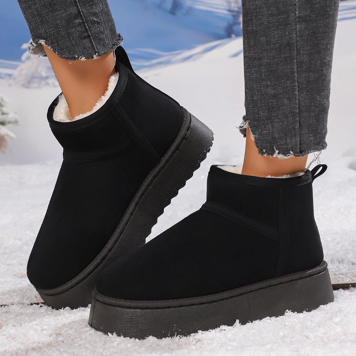 Designer 2026 Neue Winter Trendige Damen Schneestiefel aus Wildleder Modisch Gefüttert mit Plüsch Flach Warm und Bequem Damen Schneestiefel – Detail 18