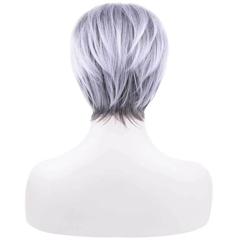 Perruque Courte avec Frange pour Garçon, Cheveux Lisses, Gris Argenté, Blond, Coupe Pixie, Degré de Chaleur