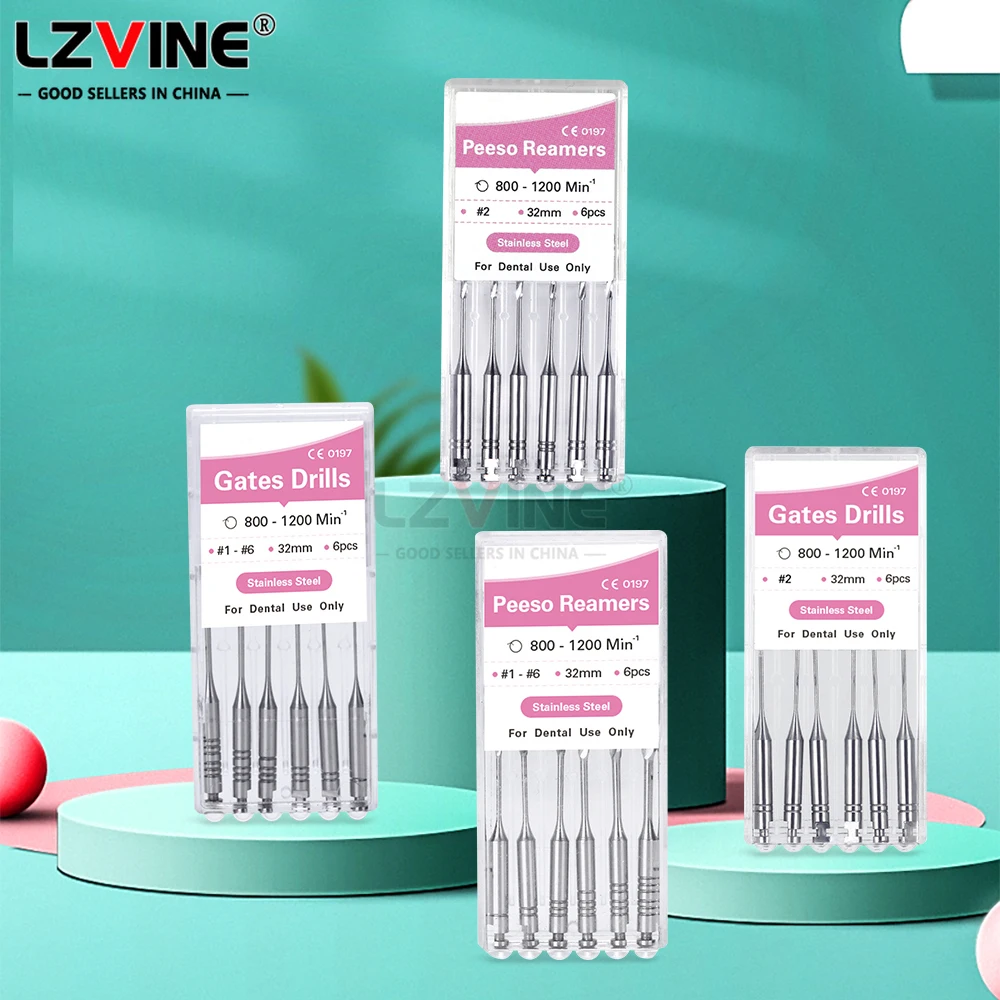 6Pcs/Box Dental Endodontic Endo Files Reamers Drill Burs Peeso Drill Gates Glidden Peeso Rotary Paste Carriers Stainless Steel