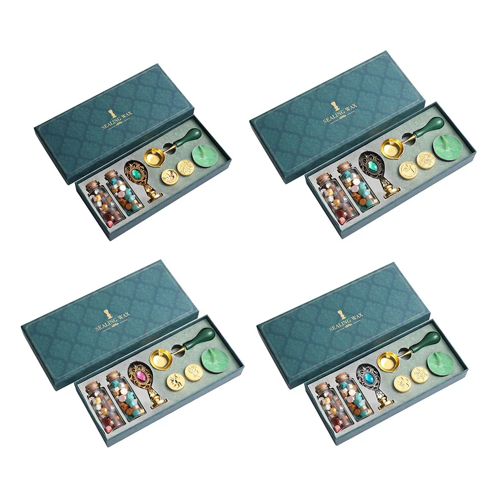 Sealing Wax Stamp Kit Stamp/Stamp Heads/Wax Beads Wax Sealing Stamp Kit Detachable Handle/Spoon/Round Wax for Gift Wrapping