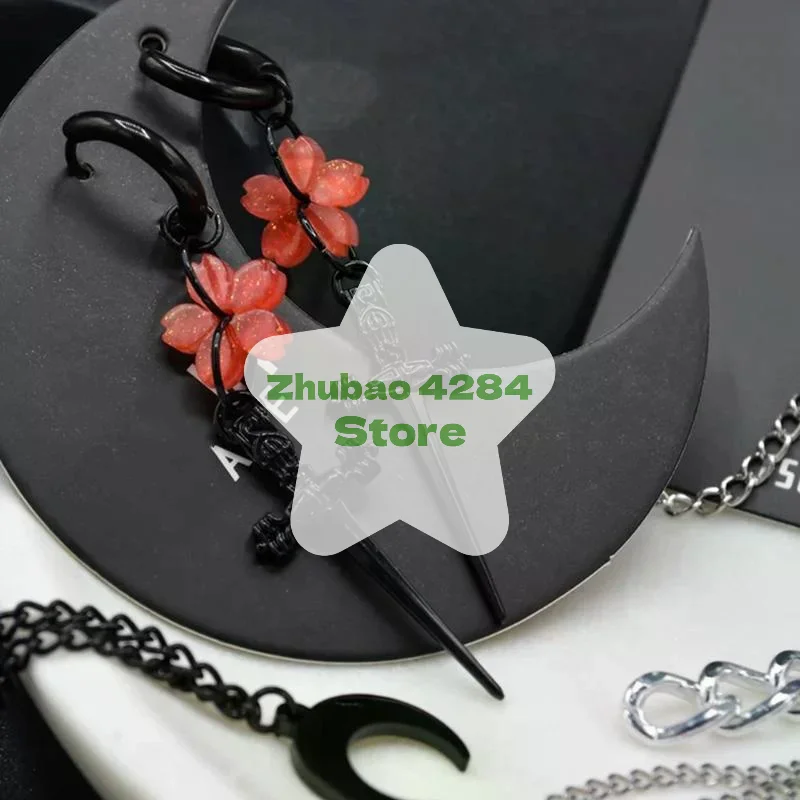 Punk Black Sakura Blade Earrings Gothic Cherry Blossom Sword Pendant Small Hoop Earrings Japanese Jewelry