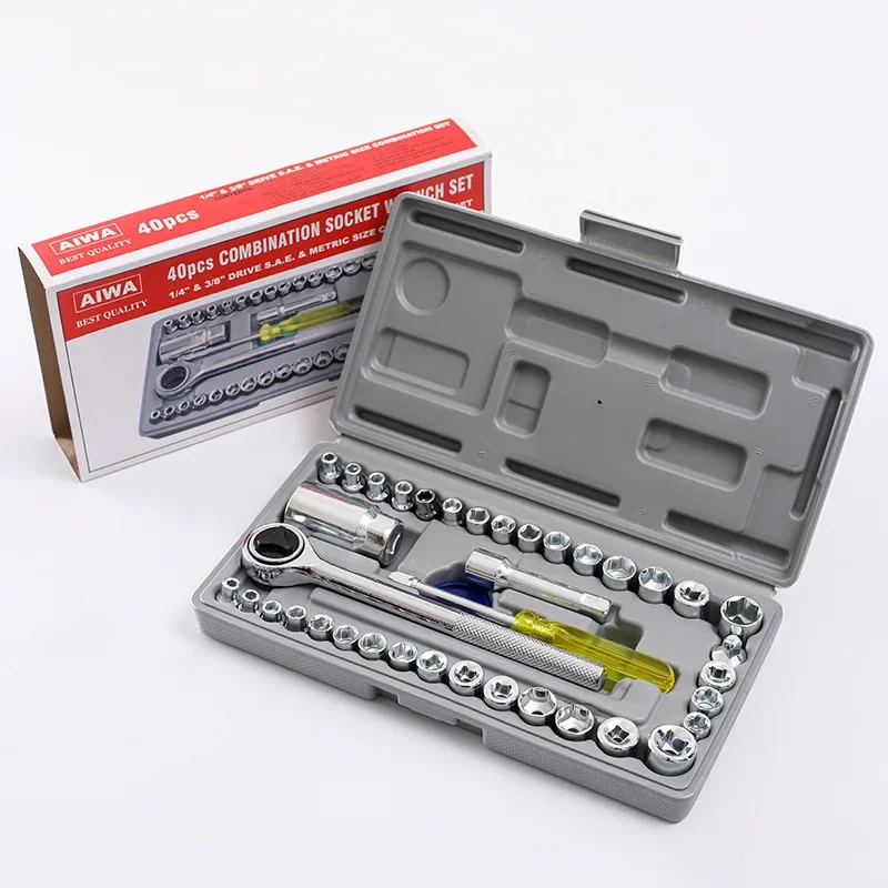 40 Piece Car Motorcycle Tool Kit Socket Wrench Set Toolbox Automotive Repair Tools