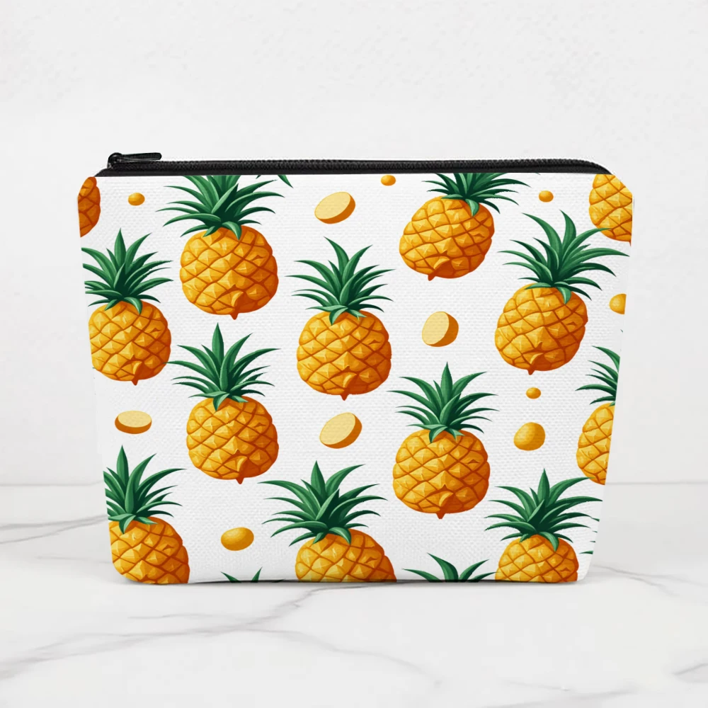 Pineapple Pattern Print Design White Background Makeup Bags for Girls Cosmetic Pouch Toiletry Bag Pencil Case Travel Storage