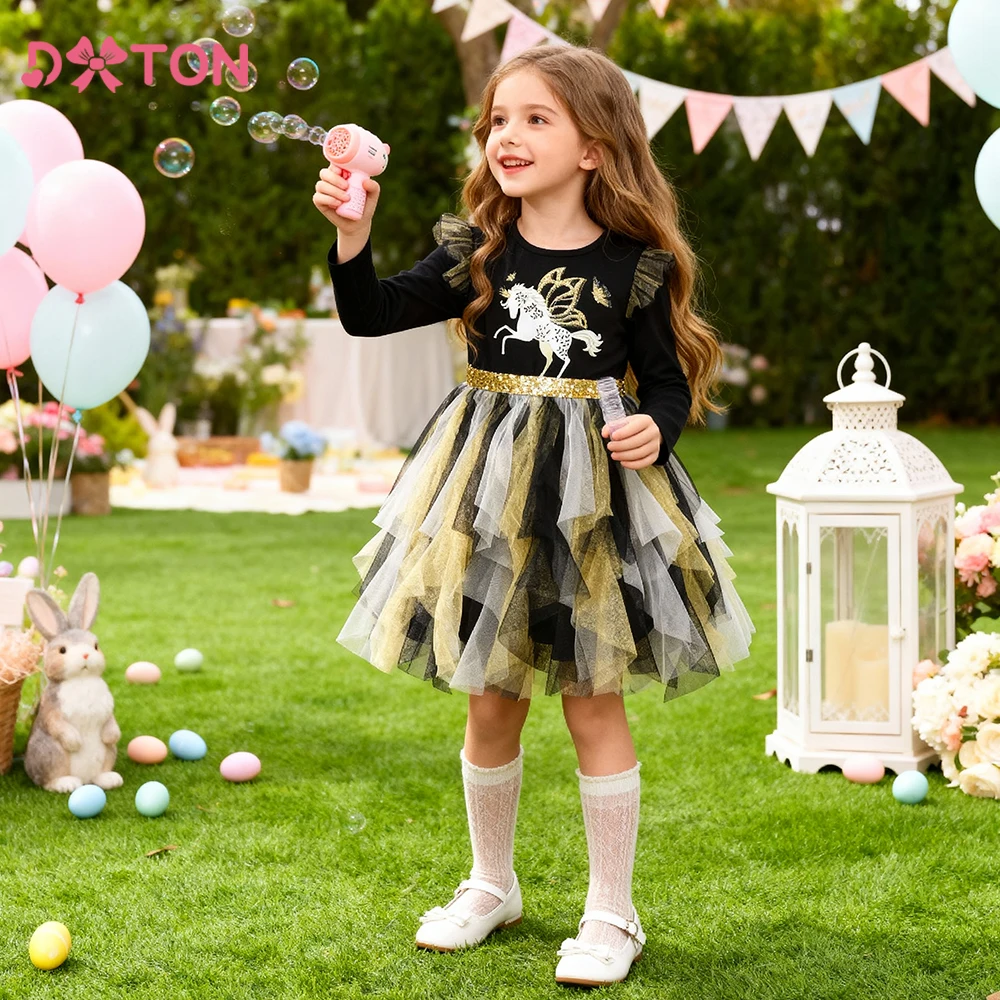 DXTON Children Holiday Clothes Irregular Mesh Halloween Christmas Party Girls Princess Dress Cotton Autumn Toddler Girls Costume