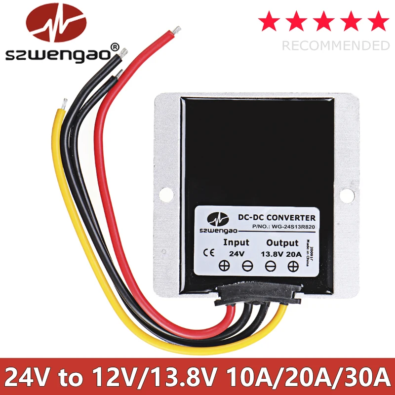 szwengao DC 24V Step-Down to 12V 13.8V 10A 15A 20A 30A Buck Transformer Waterproof DC/DC Voltage Converter Regulator for Car Bus