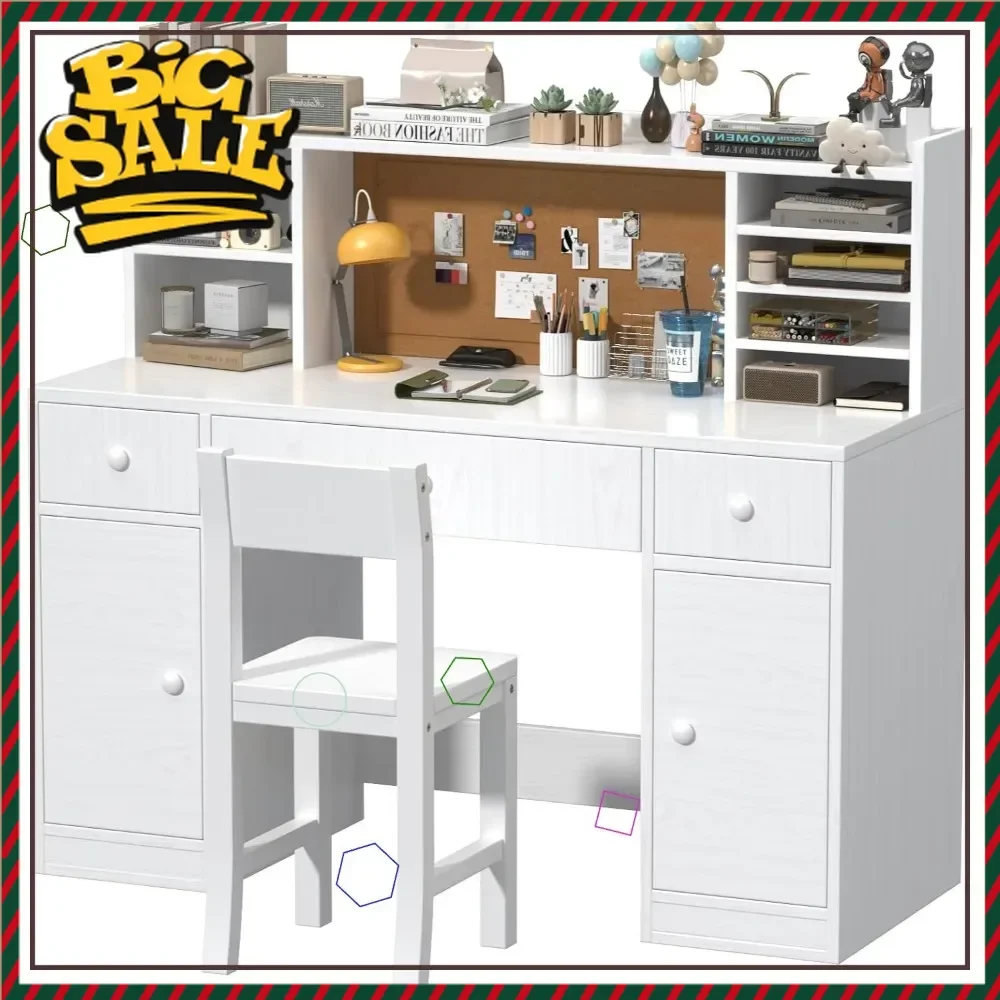 

Горячая распродажа: Детский учебный стол и стул 48x20 дюймов с 3 ящиками, 4 шкафчиками, надстройкой и полками - прочная деревянная мебель для спальни