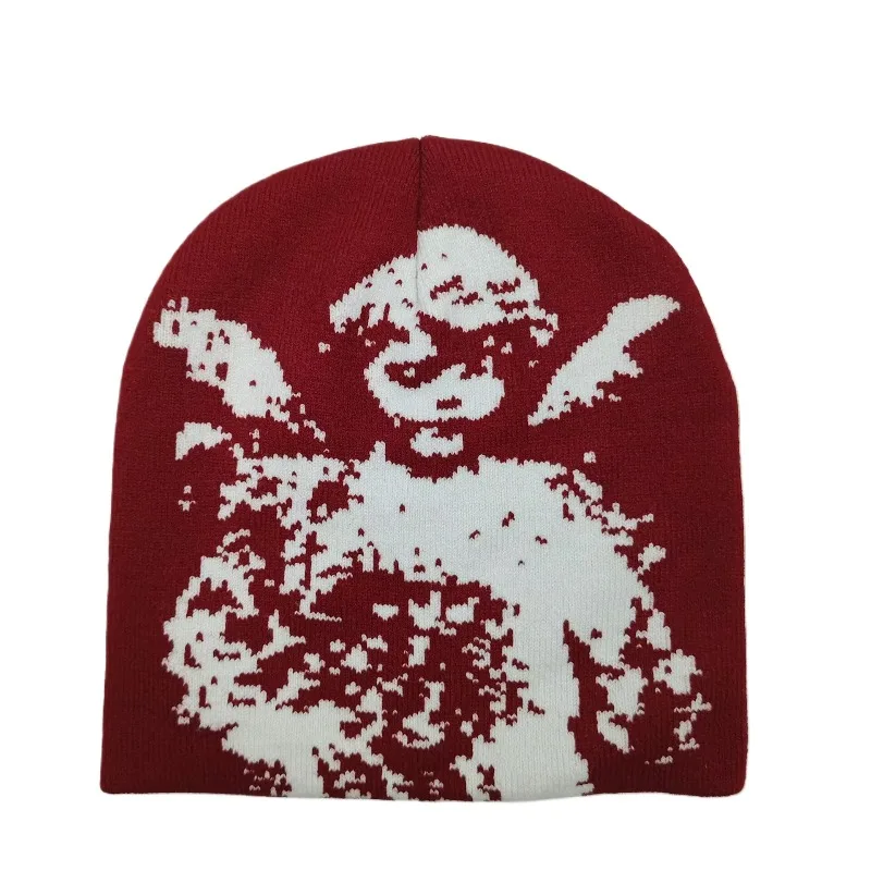 Modische Engels-Jacquard-Strickmütze, warme Wintermütze für Damen und Herren, trendige, farbenfrohe Mütze im Retro-Stil