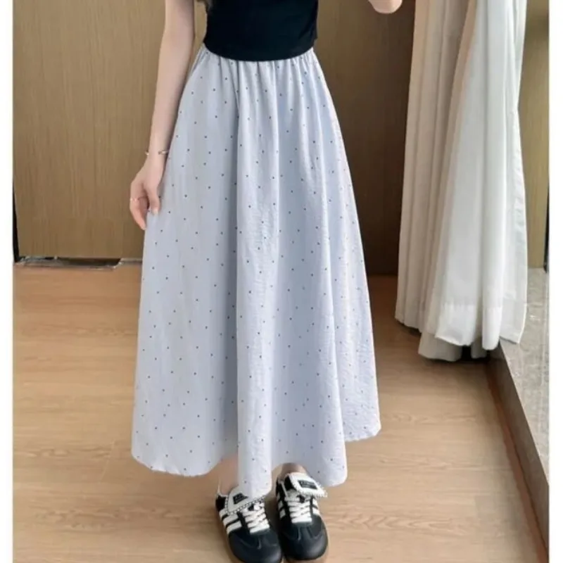 2025 New Summer Polka Dot Half Skirt Women's High Waist A-Line Midi Skirt Flared Long Skirts Polyester Fiber Short Skirt