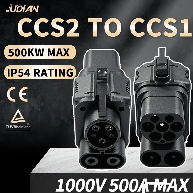 Adaptador de Cargador para Vehículos Eléctricos WEISHUN CCS2 a CCS1, Adaptador AC+DC de 500KW, Carga Rápida CCS Combo 2 a CCS Combo 1 para Autos Ford en EE. UU. y Corea