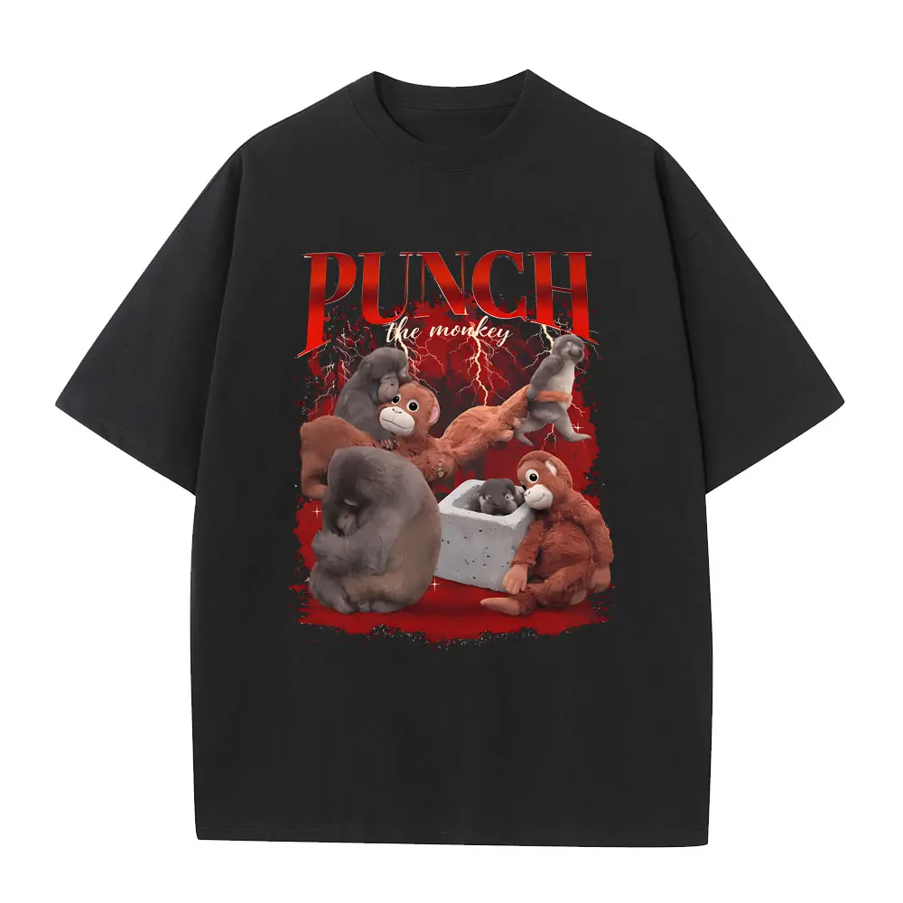 

Monkey Punch with An Orange Toy Funny Meme Graphic T-shirt Men Women Casual Oversized Short Sleeve Unisex 100% Cotton T Shirts