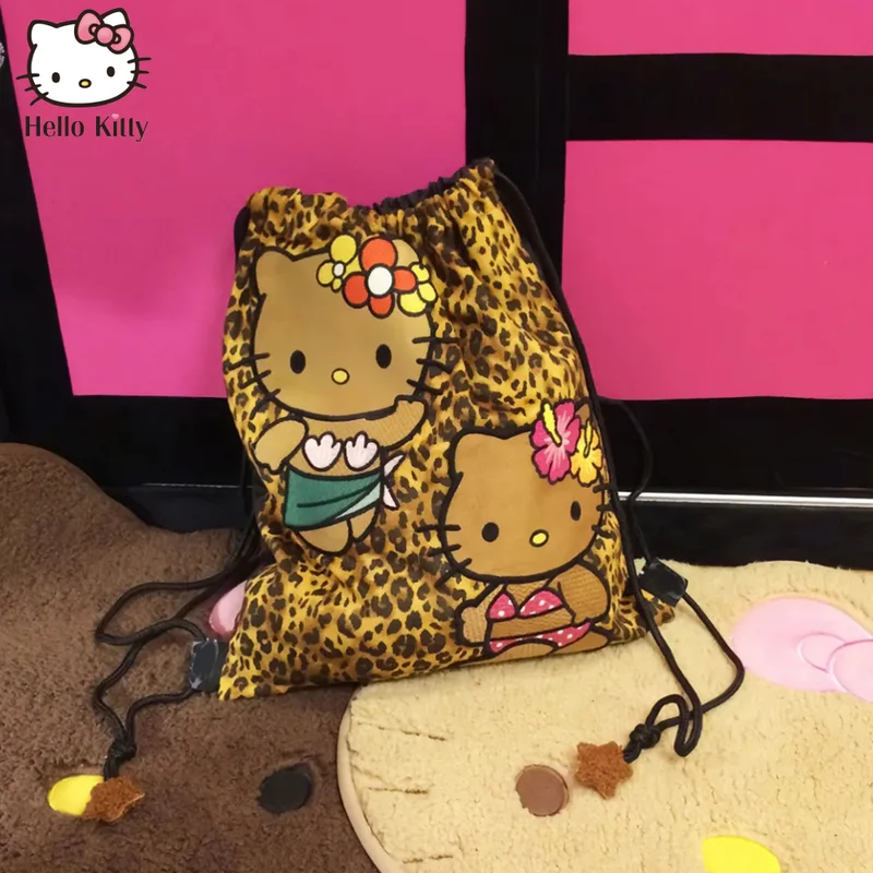 

Рюкзак Hellokitty Американский ретро большой емкости шнурок рюкзак с леопардом Y2k для путешествий Универсальный Повседневный для девушек модный подарок