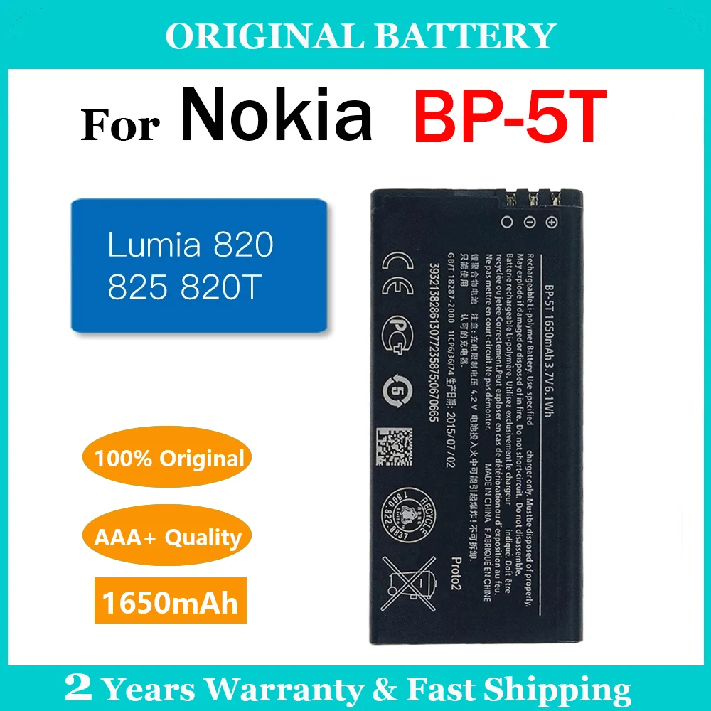 Nokia Lumia 100% için yeni 1650 orijinal BP-5T mAh 820 BP5T pil 825 Lumia 820T Lumia 820.2 RM-878 BP 5T şarj edilebilir pil