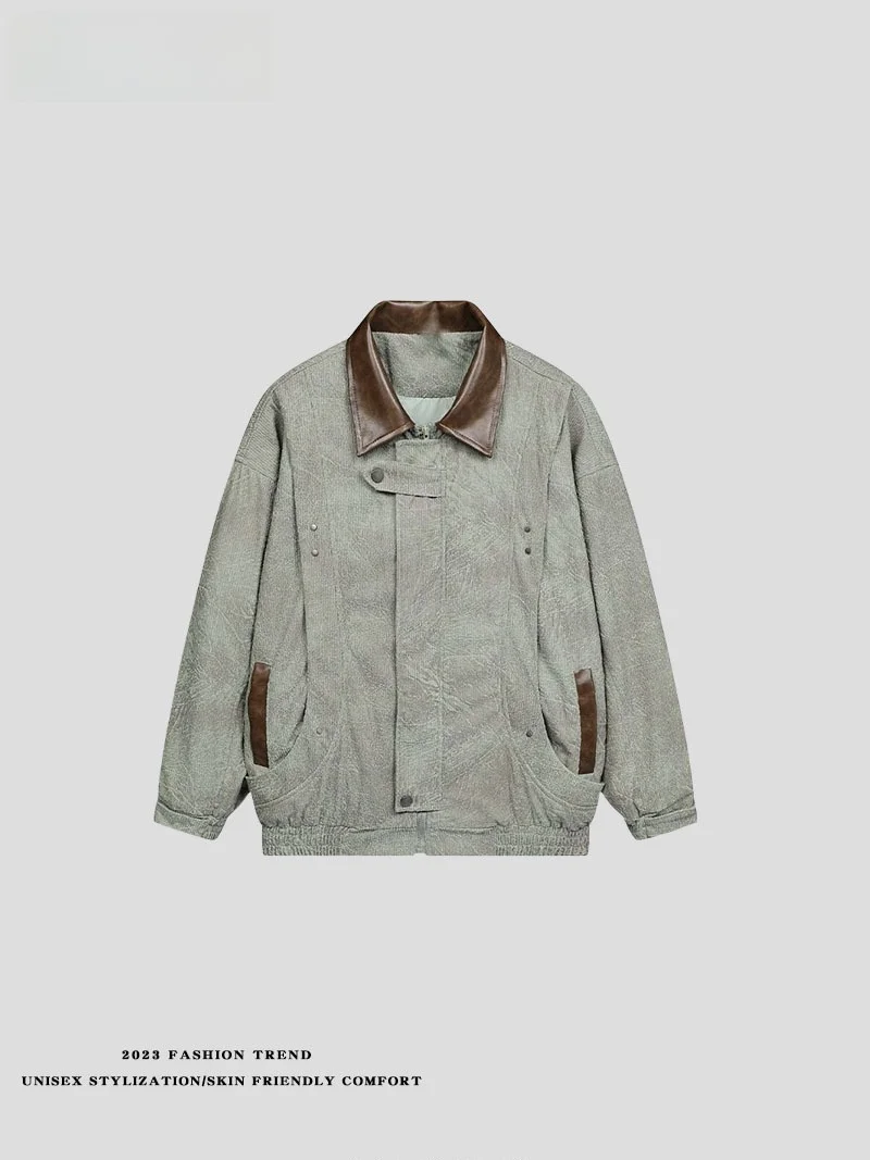 

Кожаный воротник в американском стиле ретро, свободная посадка, весна-осень, Cleanfit, деконструированная высококачественная верхняя одежда