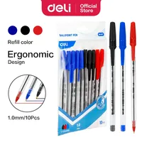 Deli 1mm Ballpoint Pen Ball Point Pens Kids School Office Supplies Gel Pen 3Colors 5/10PCS  Office Student Gift