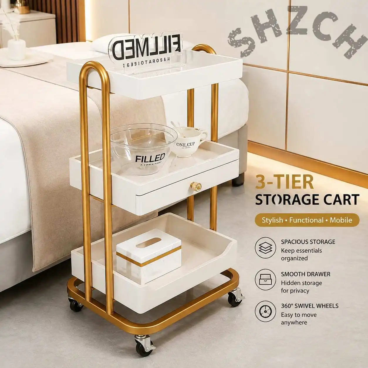 Portable Mobile Beauty Cart with Swivel Casters – Heavy-Duty Salon, Massage & Tattoo Tool Organizer