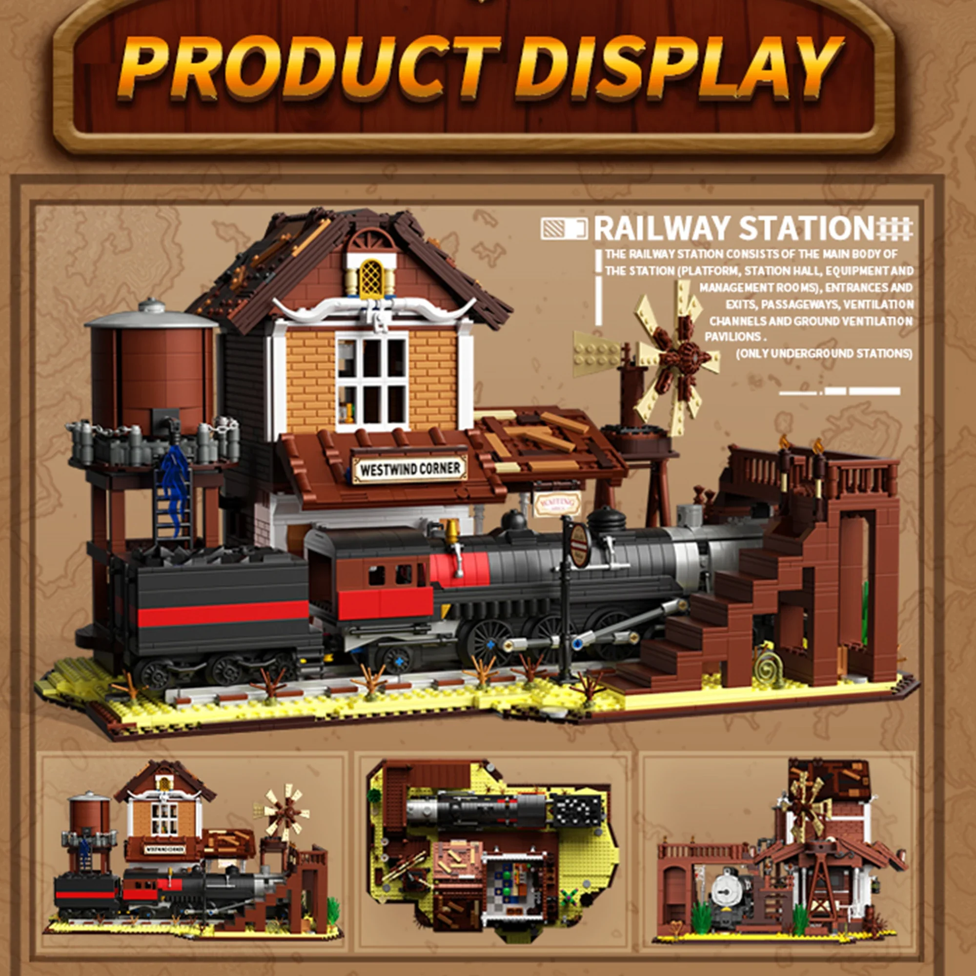 

3885pcs Western Stopover Building Blocks 36001 West Street View Train Railway Station Modular Bricks Toys for Kids Adults Gifts