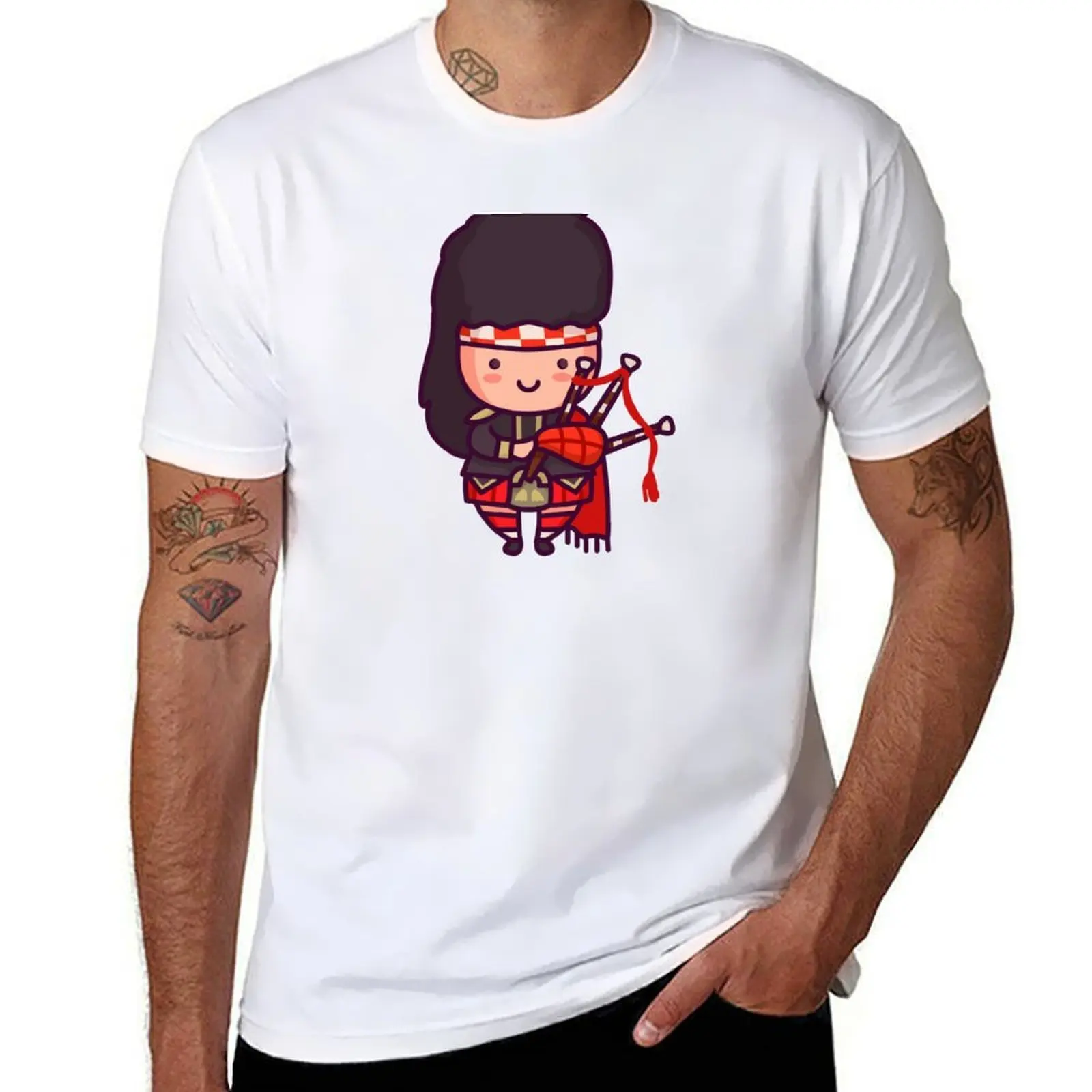 

Kawaii Cute Scottish Bagpiper Cartoon T-Shirt t shirts cotton 100% man t shirts for men T-Shirt