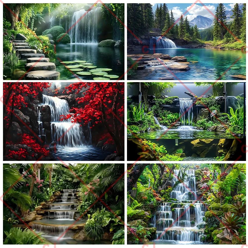 

Waterfall Landscape Nature Scenery Photography Backdrop Tree Mountain Party Decor Nature Forest Background Supplies Shoot Props