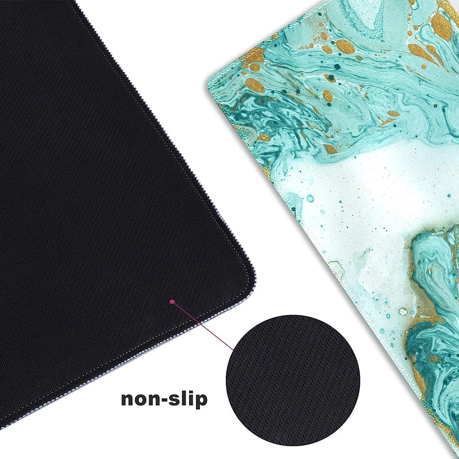 Extended Gaming Mouse Pad XXL  Large Long Mousepad Non Slip Rubber Base Stitched Edges 35.1 x 15.7 in Teal Turqoise Marble