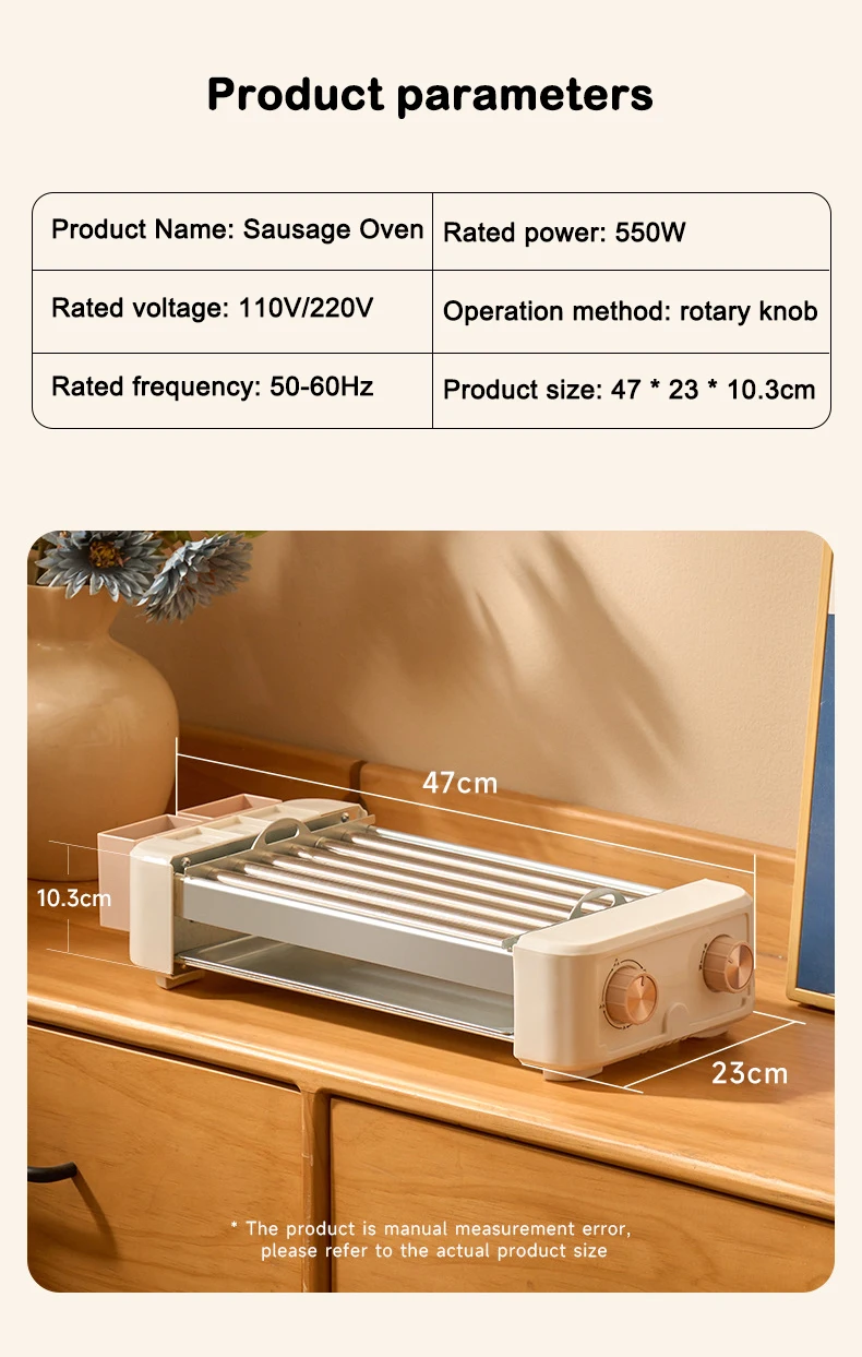 DMWD Household Electric Hot Dog Grill Mini 5 Rods Stainless Steel Roller Sausage Maker Corn Baking Barbecue Hotdog Machine