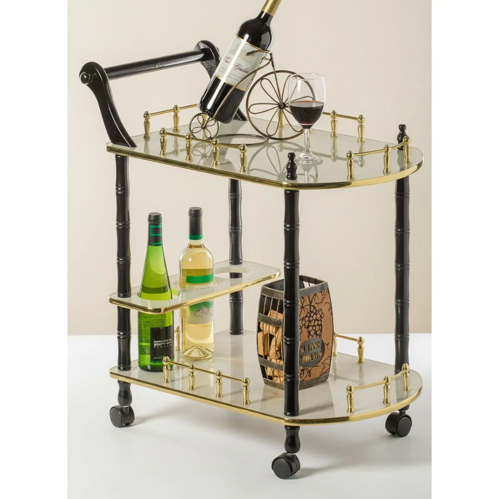 Carro de barra rodante de 2 niveles con estante para vino, carrito de cocina móvil para comedor, sala de estar, gabinete de almacenamiento de madera blanca