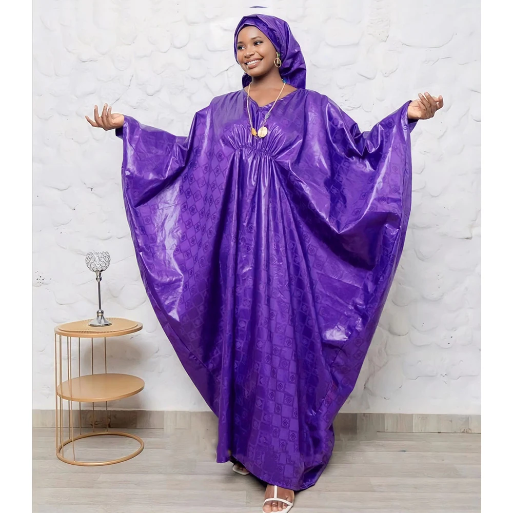 

2024 African Bazin Riche Dashiki High Quality Original Nigeria Basin Purple Dress For Wedding Party Clothing Plus Size Women Rob