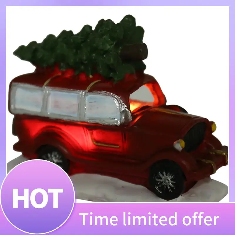 

B69C Christmas Decorations Truck Ornaments Transporting Christmas Tree Car Glowin Christmas Village For Kids Home Decor