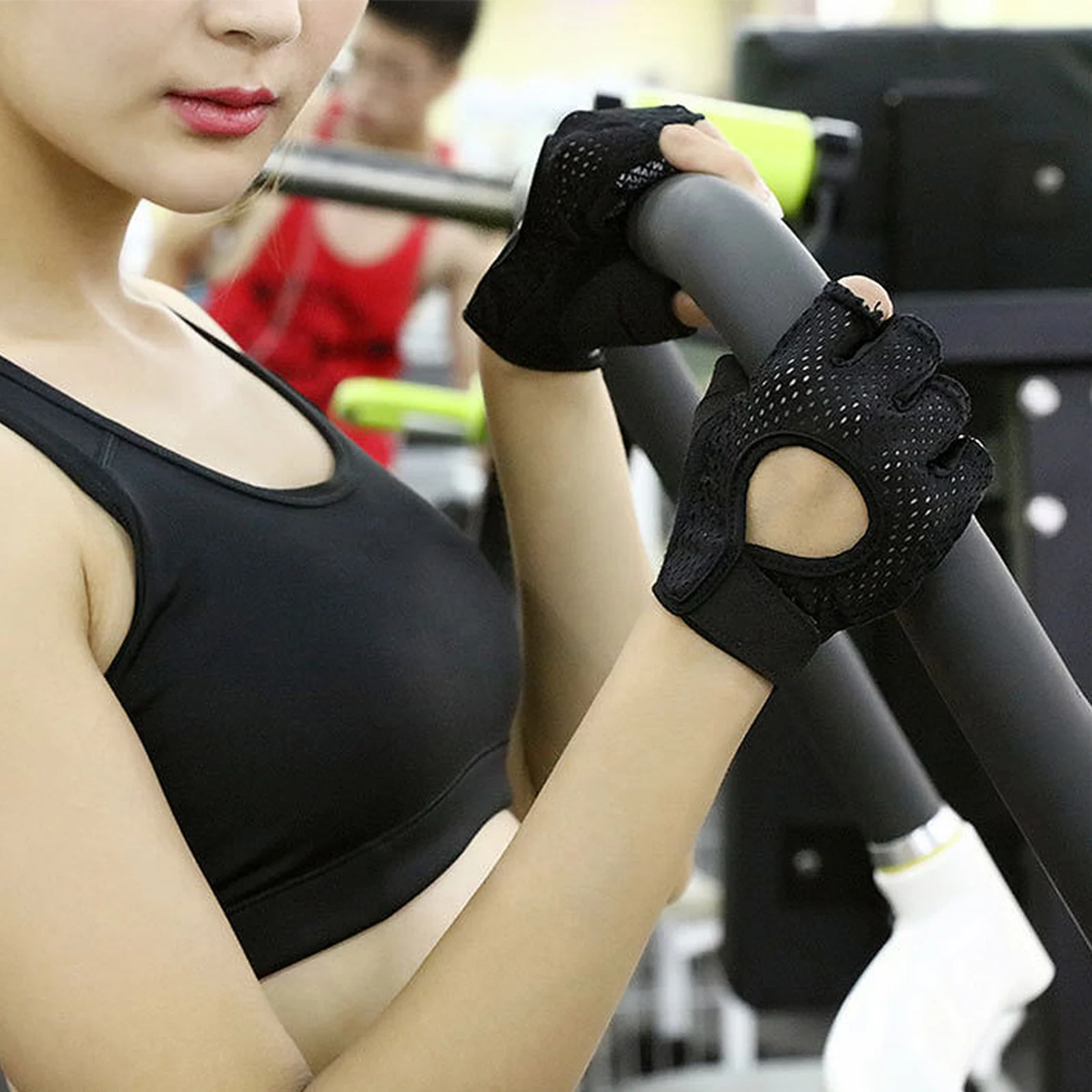 1 زوج المضادة للانزلاق نصف اصبع قفازات رياضية تنفس الدراجات الصالة الرياضية ممارسة رفع قفازات واقية لينة دائم #6