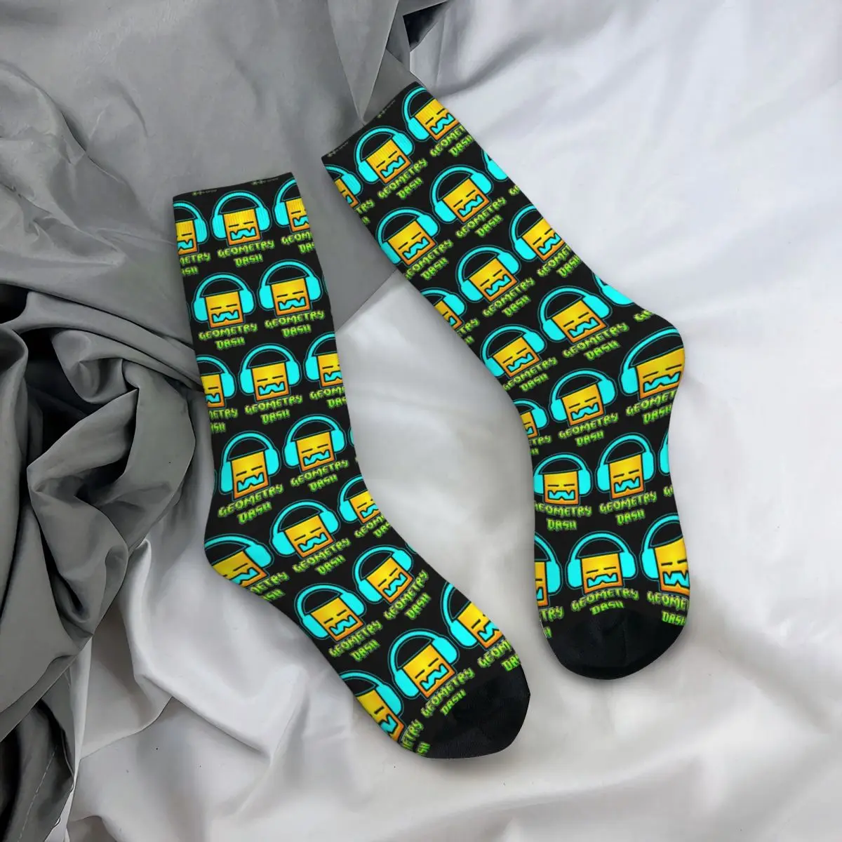 All Seasons Crew Stockings Geometry Dash Game Music Cute Geometric Socks Crazy Hip Hop Long Socks for Men Women Valentine's Day