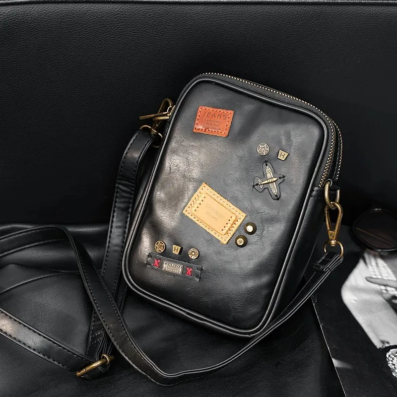 Mode Klinknagel Badge Heren Crossbody Tas Kleine Schoudertas Heren Schoudertas Sling Tas Heren Mobiele Telefoon Tas Handtassen