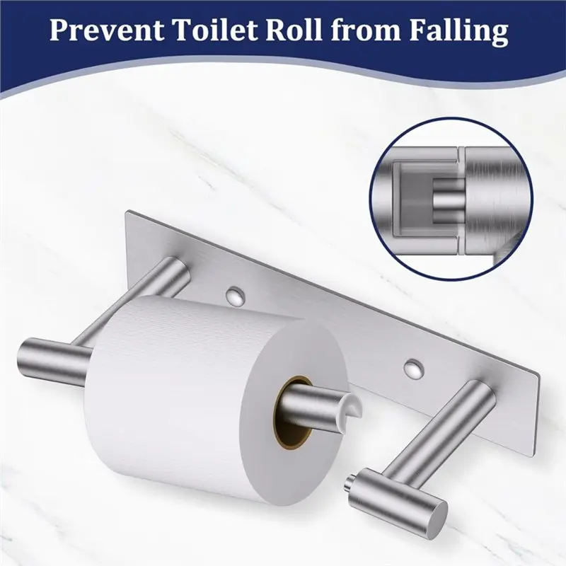 AB13-Stainless Steel Double Post For Bathroom Toilet Paper Holder, Wall Mount Adhesive Or Screw Options Roll