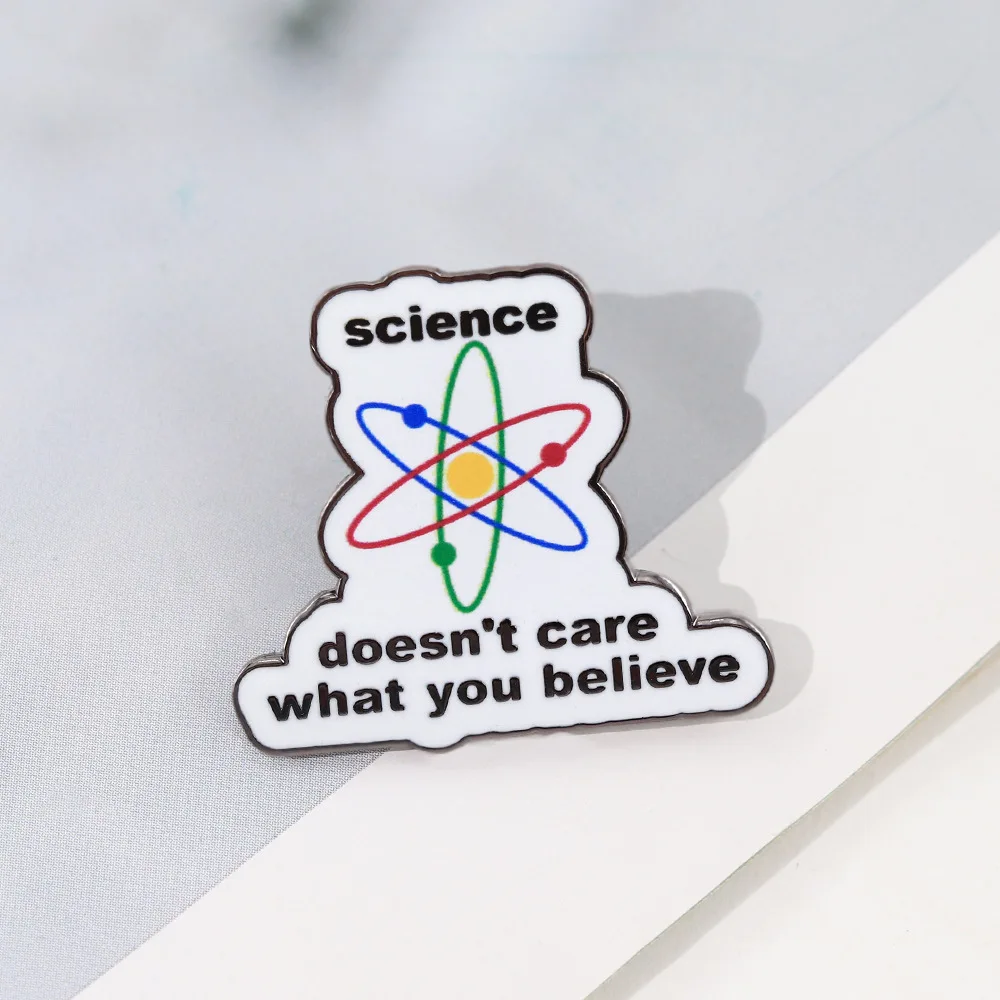 Interesting Scientific Enamel Brooch Science Slogan Atom Pin Metal Badge Decor Jewelry for Daily Outfit Bag Use