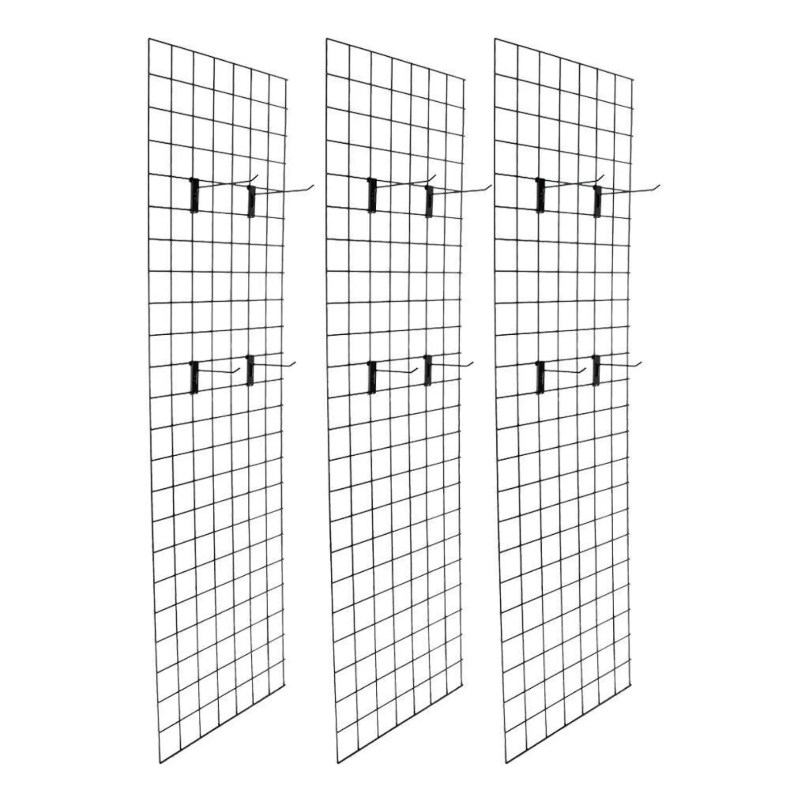 

US 3-Pack 6' x 2' Wire Grid Panel Wall, Display Rack with Hooks for Retail Art Show