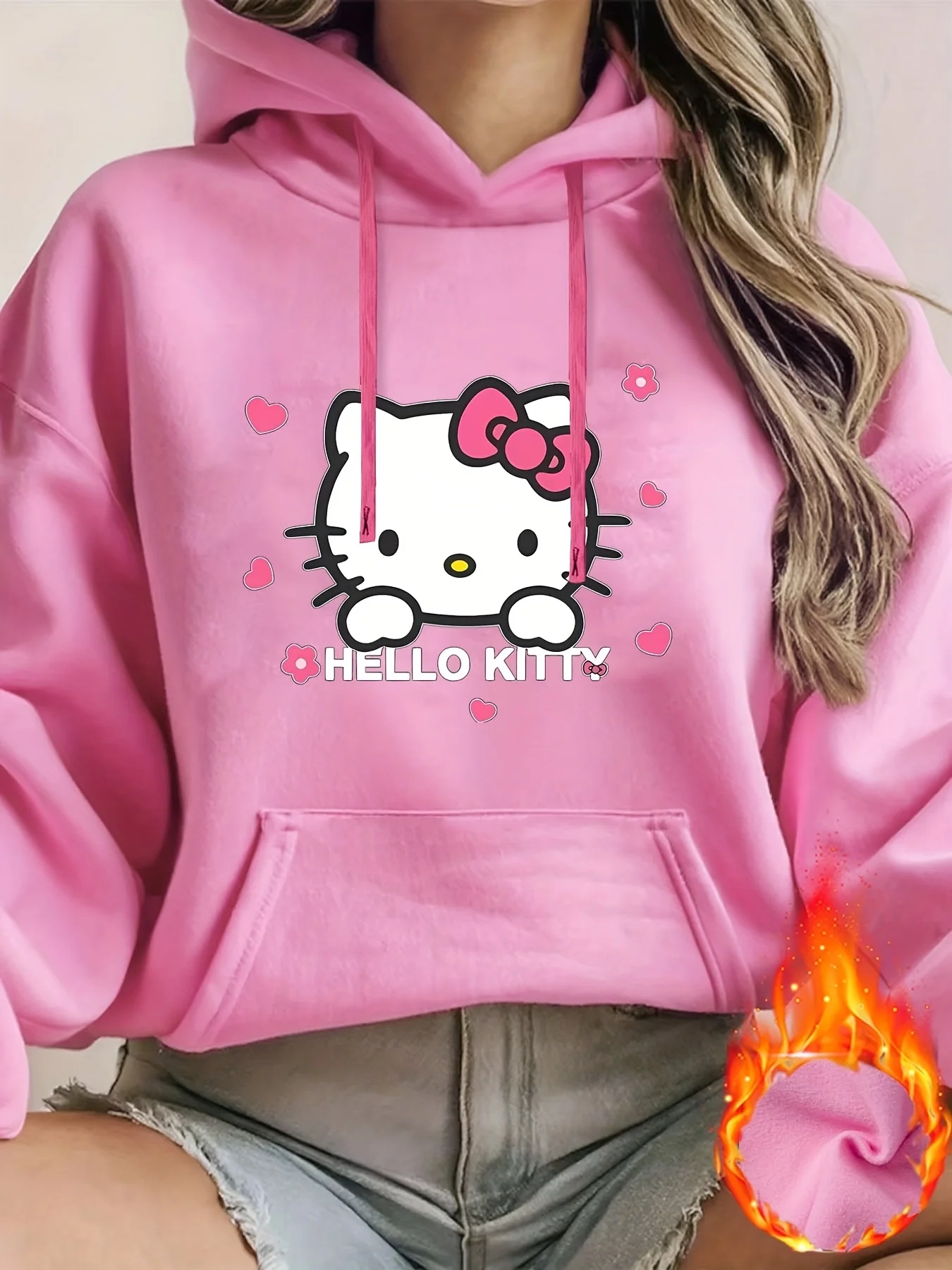 سانريو هالو كيتي المرأة هوديي الخريف الشتاء الصوف عادية للجنسين زوجين البلوز الملابس هودي المتضخم الشارع الشهير