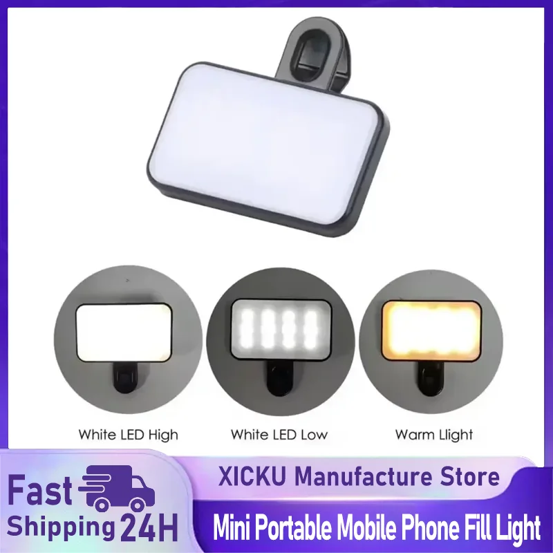 Mini Portable Mobile Phone Fill Light with Charging Cable Adjustable in 3 Levels for Smartphone Tablet Selfie LED Fill Light