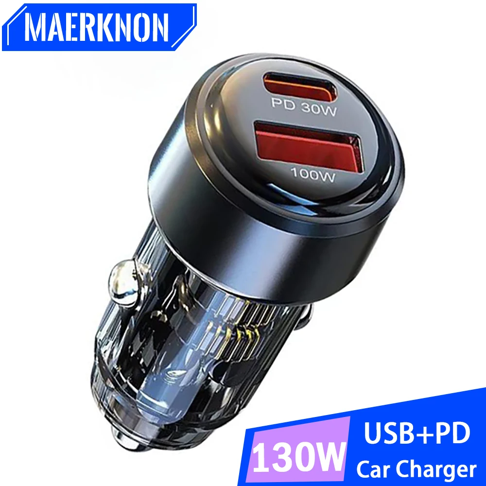 Mini USB Car Charger 130W Super Fast Charging Car Phone Charger Adapter For iPhone Samsung Xiaomi Huawei Type C Charger In Car