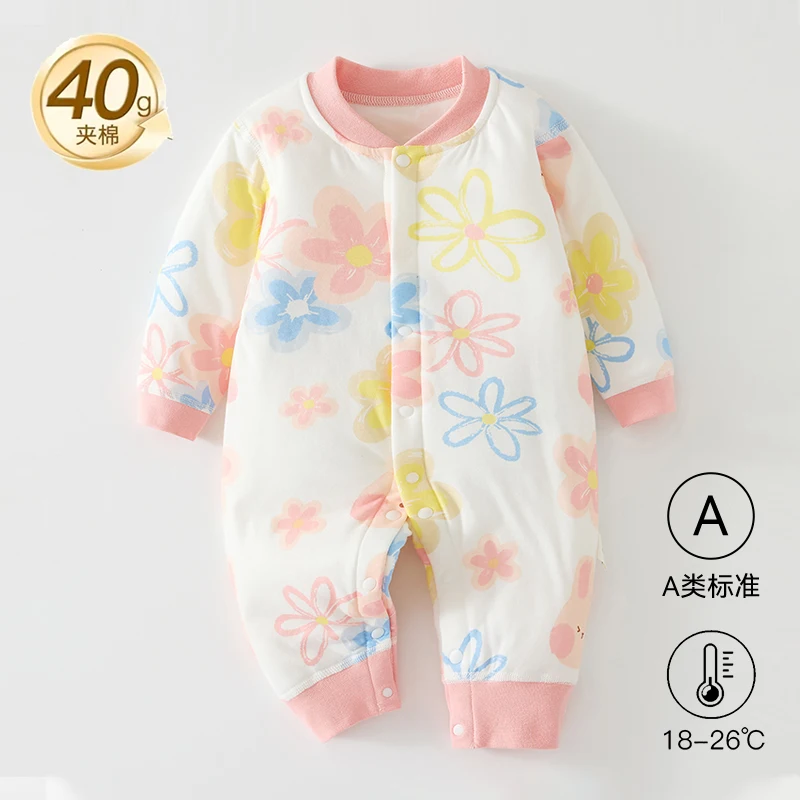 Baby 40g Thin-Quilted Romper, Soft Cotton One-Piece, Cozy Long-Sleeve Sleepsuit for Spring/Autumn Infants