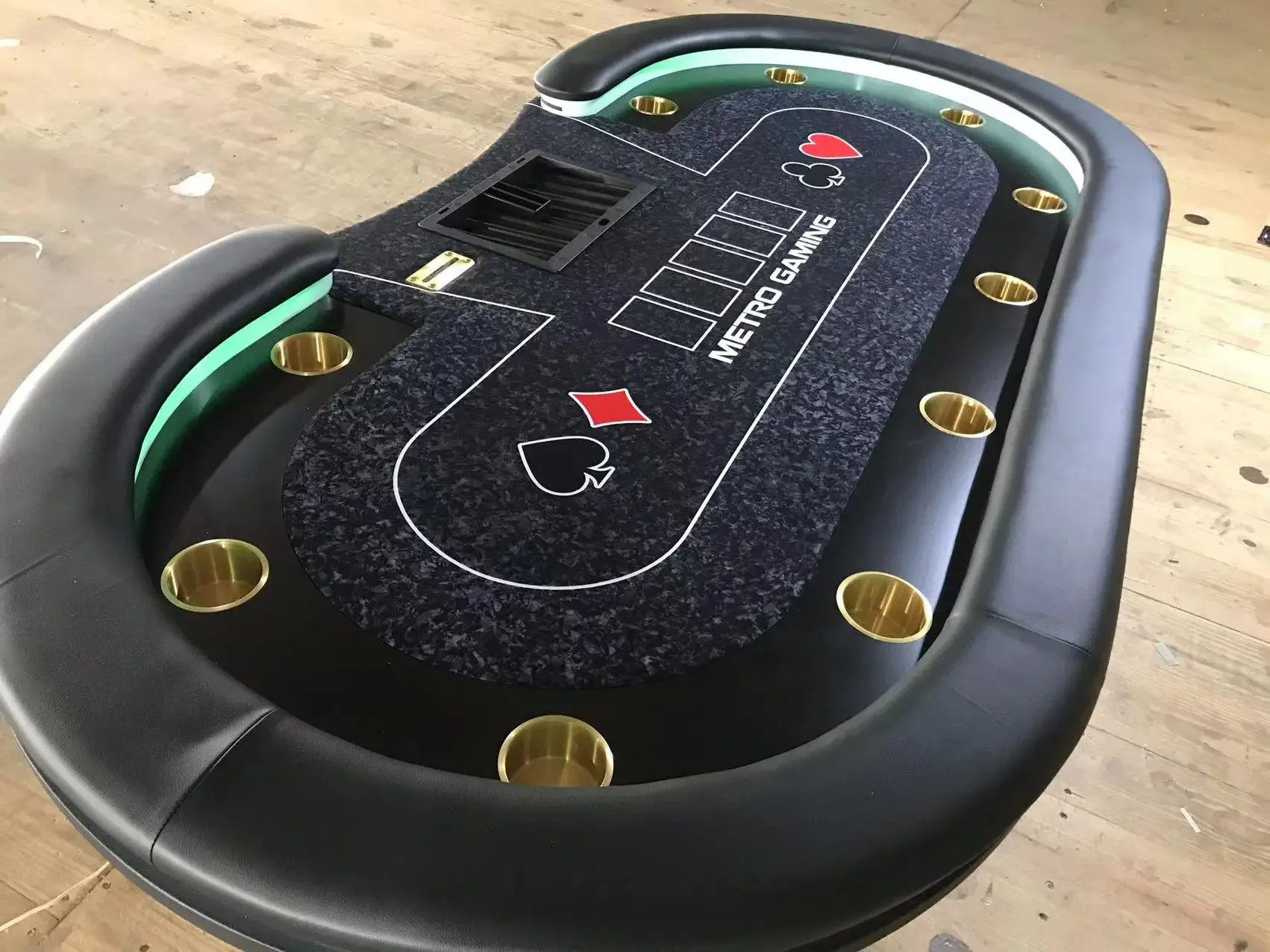 10 Players Casino Poker Table with LED lights Custom Texas Hold'm Entertainment Gambling Wood Table 96 inch